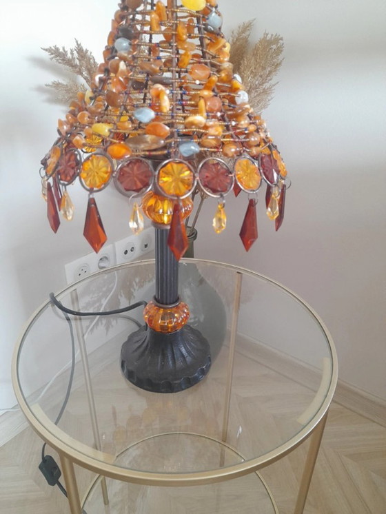 Image 1 of Lampe à poser en cristal ambré Vintage Hollywood Regency