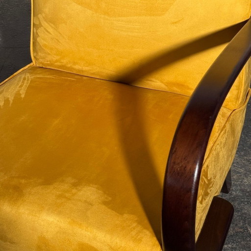 Een paar Jindrich Halabala Type C fauteuils, volledig gerestaureerd, jaren 1930. – Velvet, Wood (photo 2 of 17)