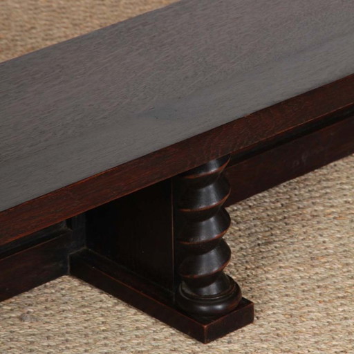 Low oak bench, Breton work from the 1940s