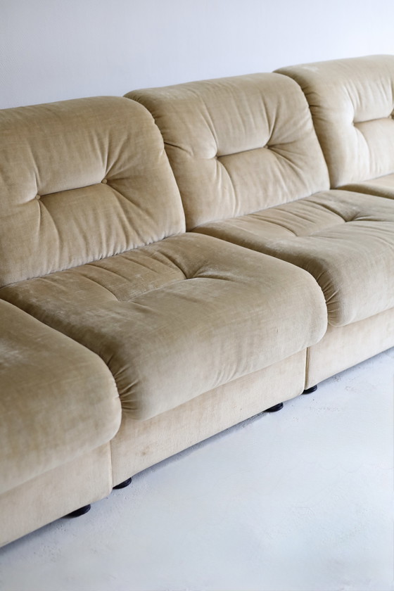 Image 1 of 4-seater modular sofa, beige velvet, 60s/70s