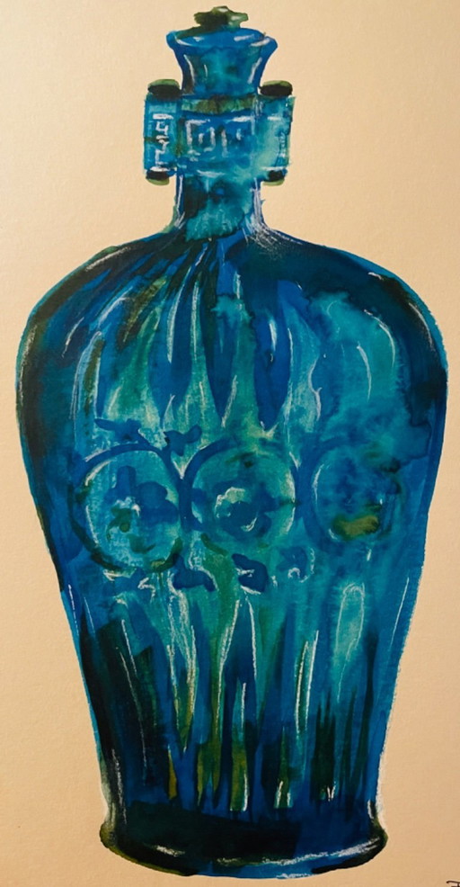 Watercolor and ink painting Wabi Sabi vase Asia collection