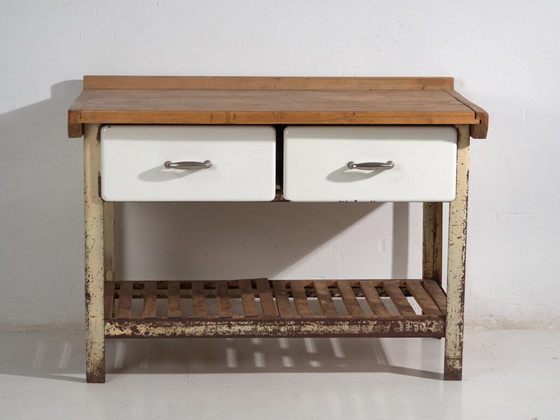 Table de Travail Industrielle – Europe Centrale (c.1950) – Bureaux, Iron, Industrieel (photo 40 of 40)