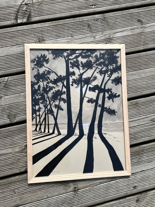 Encre de Chine sur papier naturel.  Format 40x30cm. 