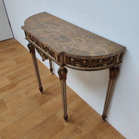 Image 1 of Mesa consola de pared, mesa auxiliar con tapa de mármol y espejo