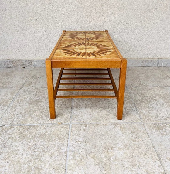 Image 1 of Vintage teak and ceramic coffee table with sun motif, 1960