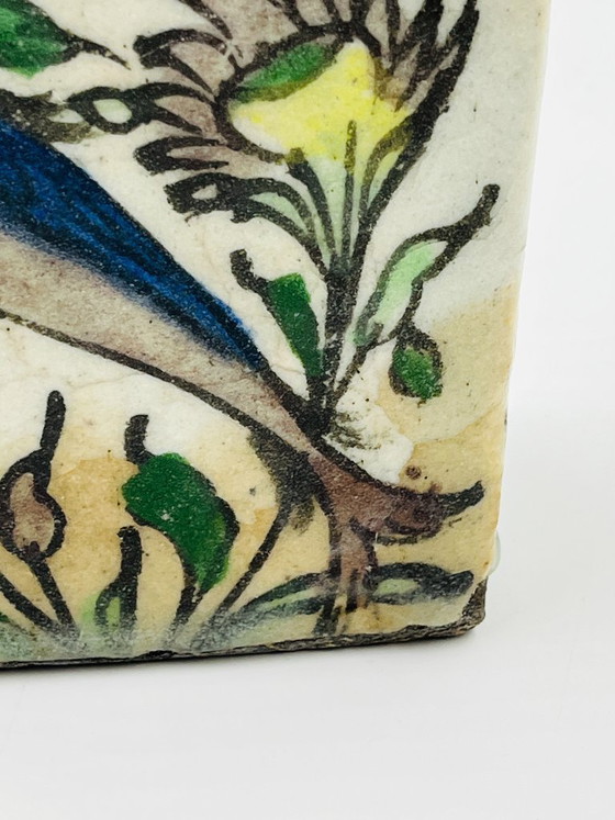 Image 1 of Antique Rectangular Ceramic Bottle, Persian Qajar Style, Fish Design, 19th Century