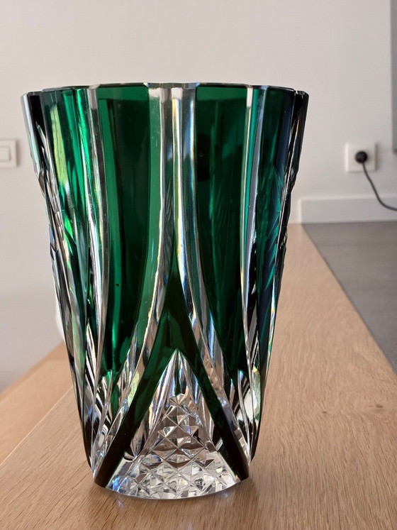 Image 1 of Val-Saint-Lambert vase, emerald-lined crystal, signed