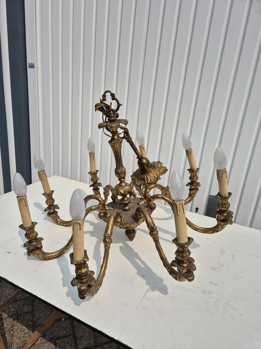 Prachtige gedecoreerde nederlandse massieve  bronzen kroonluchter 
