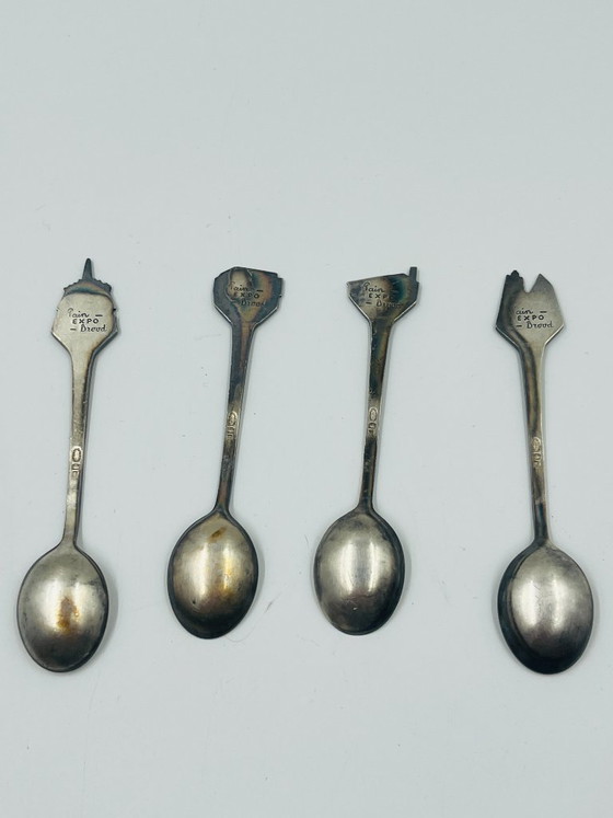 Set of 4 Souvenir Spoons Expo 58 Rare Pavilions, Cutlery Sets, Metal, Silver (photo 3 of 12)