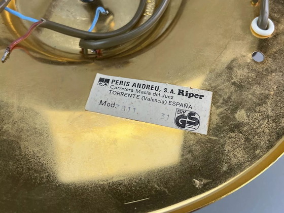 Image 1 of 60er 70er Jahre Lampe Peris Andreu S.A. Riper Plafoniere Deckenlampe Brass Glas