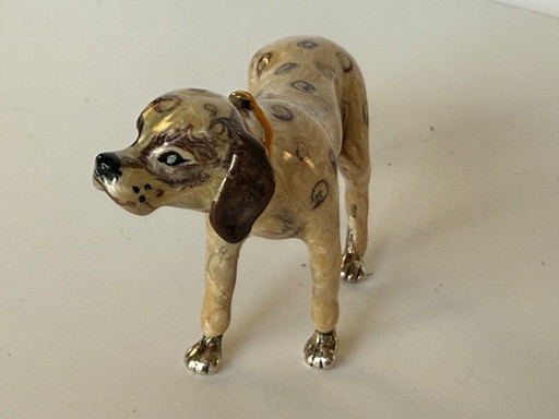 Chien setter Saturno en argent massif émaillé
