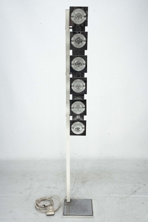 Mid-Century Chroom en Glazen Vloerlamp toegeschreven aan Sciolari, Italië jaren 70