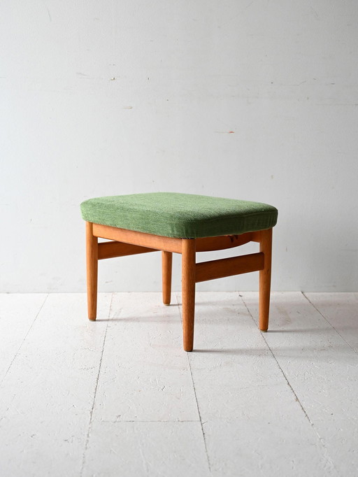 Vintage Scandinavian adjustable footstool with green chenille cushion