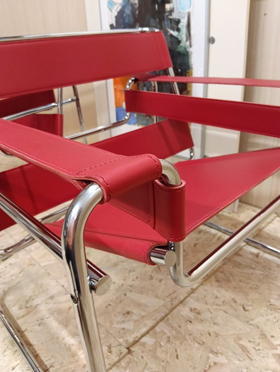 Image 1 of KNOLL Studio Set van 2 WASSILY B3 fauteuils (NIEUW) in rood leer