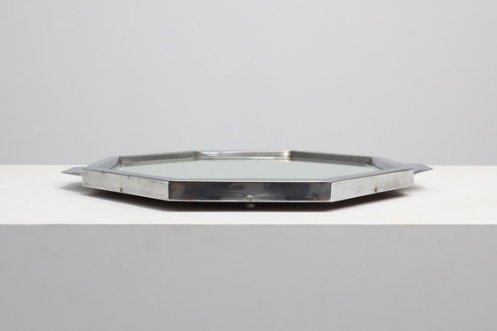 Image 1 of Plateau ottagonale geometrico Art Déco francese cromato e specchiato, circa 1930