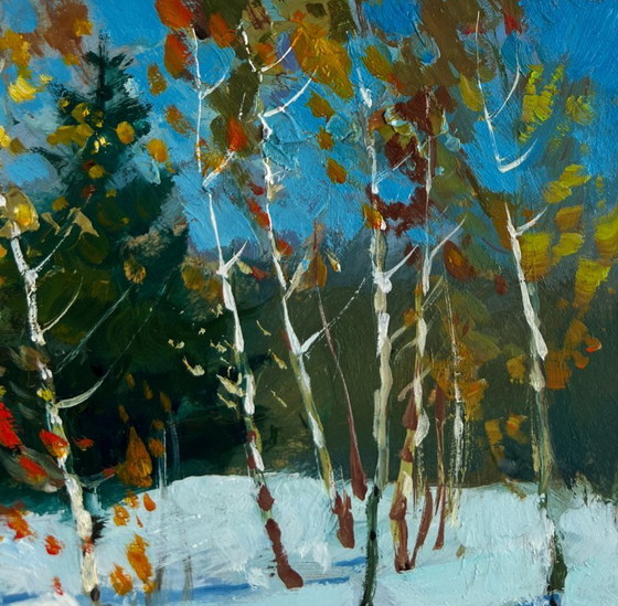 Image 1 of Original Oil Painting Snow Trees Landscape The beauty of the winter forest