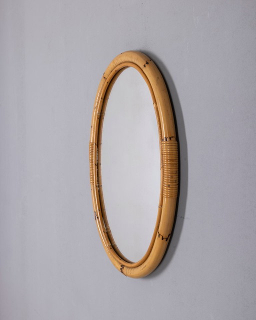 Vintage 1960s Italian Design Oval Bamboo Wall Mirror – spiegels (photo 2 of 10)