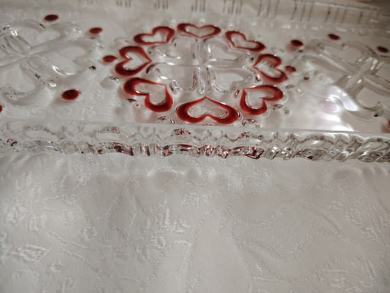 Image 1 of Ciotola per snack e piatto per torta vintage Walther Glas, decoro a cuore