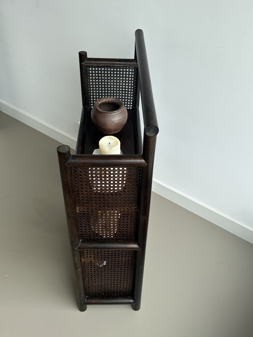 Armoire manou vintage en sangle marron, rack en bois rétro 70's