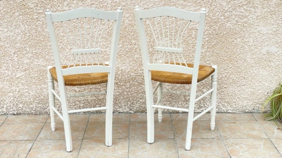 Image 1 of Paire de CHAISES Paillées BLANCHES Vintage 