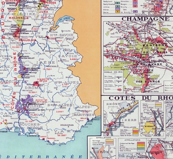 Image 1 of Vins de France 1949 - Carte vintage des Régions Vinicoles - (84.1 x 118.9 cm)