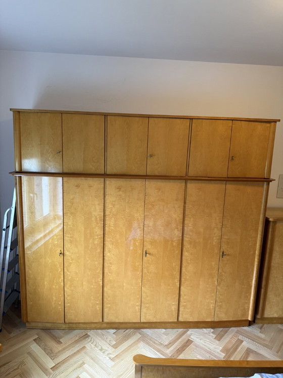 Image 1 of Vintage hoge kast uit het midden van de vorige eeuw, gemaakt van vogeloogahorn, hoogglans, jaren 1950, 240x260