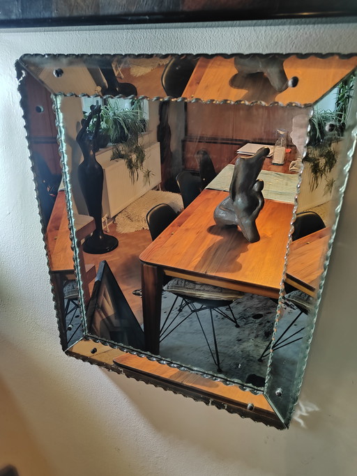 Venetian wall mirror – Italy – full glass – faceted – vintage
