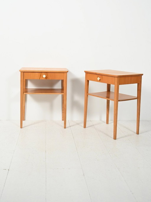 Coppia di comodini scandinavi vintage in faggio