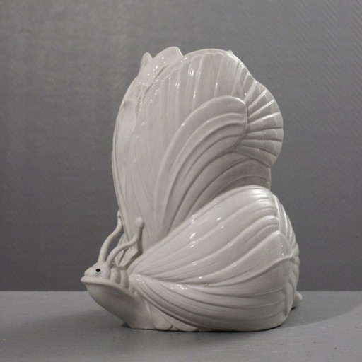 Large vintage ceramic vase with a dreamlike snail and butterfly design, Italy, 1970s