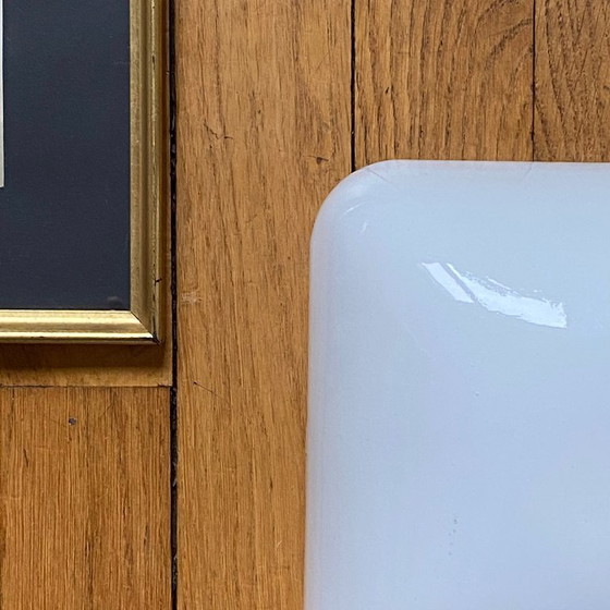 Image 1 of White opaline glass ceiling light, square wall sconce, 1960s-1970s, vintage light fixture, 20 cm