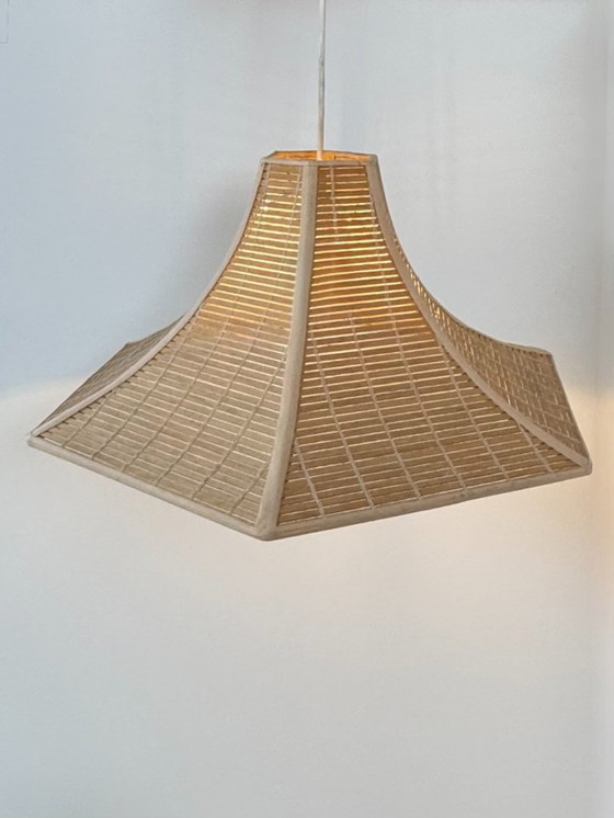 Image 1 of Vintage pendant light, wooden slats, France, 1980