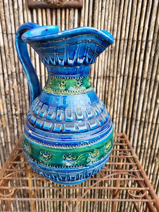 Vintage Italiaanse Blauwe Vaas van Aldo Londi