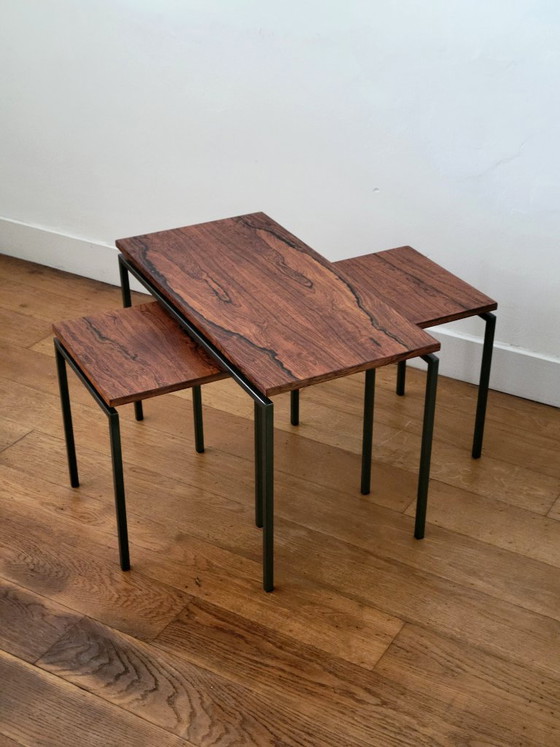 Mimiset de palisandro de Cees Braakman para Pastoe 1960, Mesas auxiliares, Metal, Madera, Marrón (foto 2 de 7)