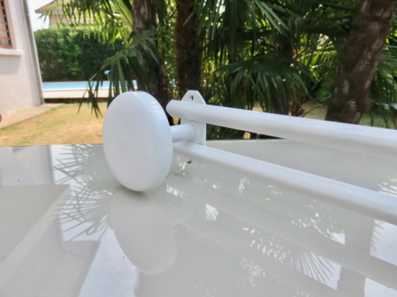 Image 1 of Wall-mounted coat rack with 3 hooks in white lacquered metal, 80s'.