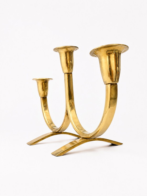 Image 1 of Gunnar Ander Ystad Metall Attributed Brass Candelabra Mid-Century Sweden