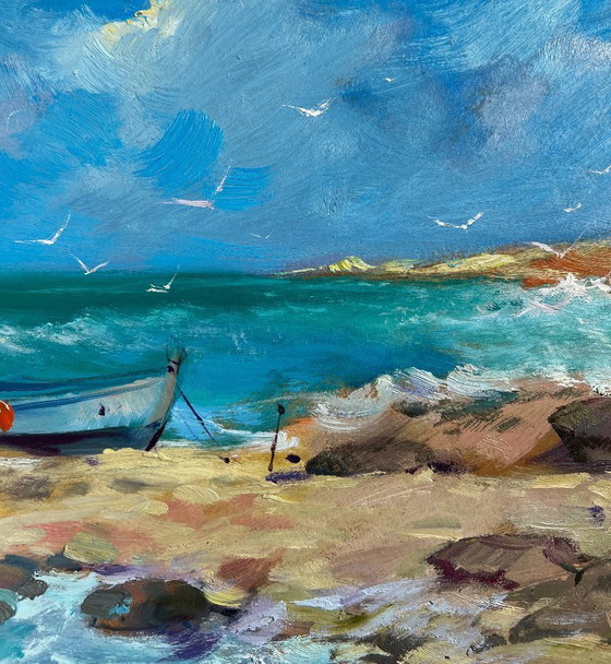 Image 1 of Original Oil Painting Summer Coastal Landscape Freedom over the sea