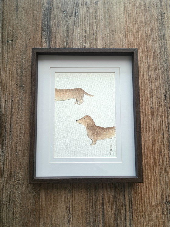 Image 1 of Original watercolor painting of a dachshund including frame