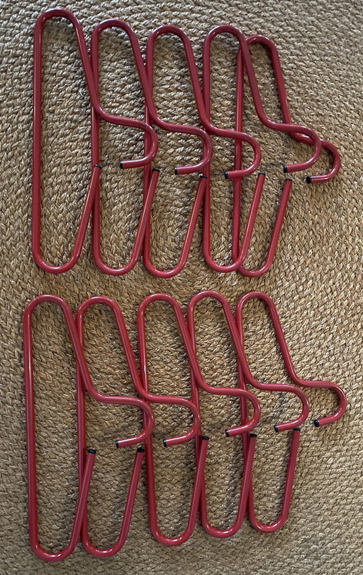 10x Pieces of red vintage metal Coat hangers 1980s