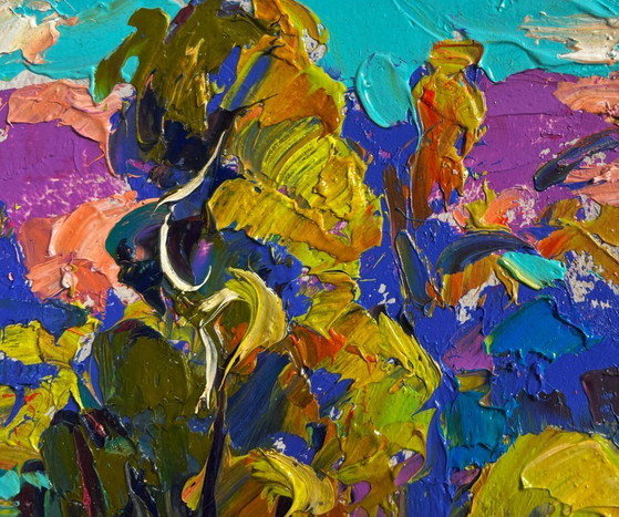 Image 1 of Original Oil Painting Day Field Landscape Fresh summer morning