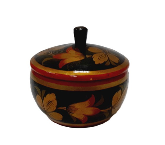 Image 1 of Vintage Hohloma Wooden Sugar Bowl, Box with Lid