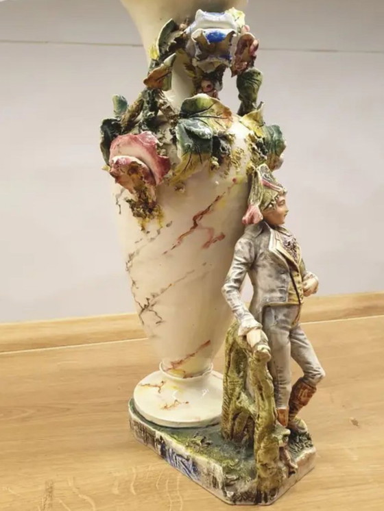 Image 1 of Figural Porcelain Vase with Napoleonic Figure Continental Europe, late 19th century