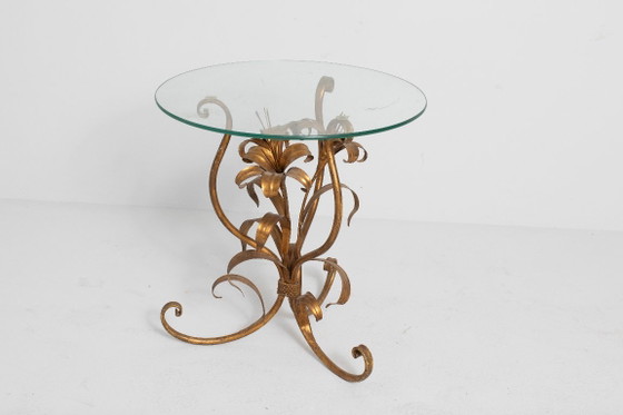 Hans Kögl Vintage Bijzettafel In Verguld Metaal En Glas – Jaren 60/70 (photo 2 of 6)