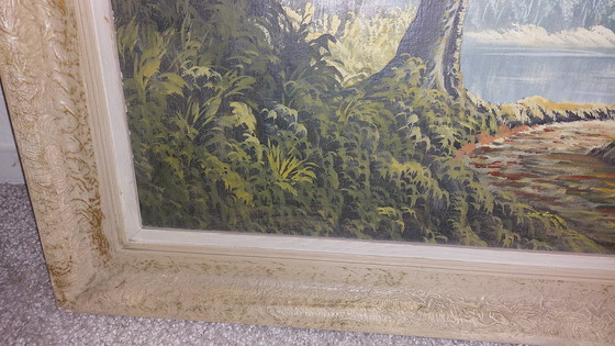 Image 1 of Painting of a landscape in Indonesia with a hut and a man