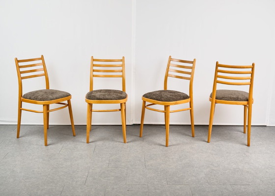 Set di 4 Sedie da pranzo, di TON, anni '60, Cecoslovacchia – Tessile, Legno (photo 3 of 20)