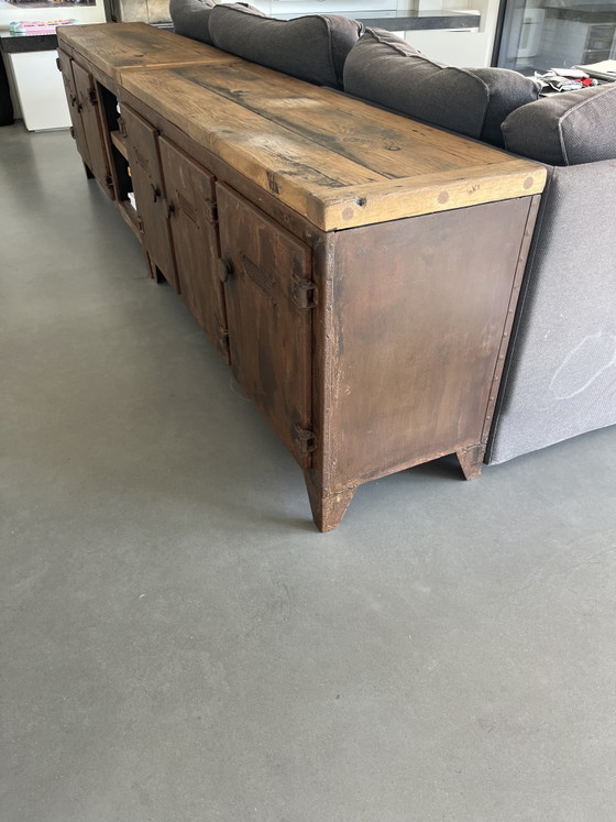 Set Van 2 Industriële, Hout En Metalen Tavolini – Credenze, Wood (photo 4 of 7)