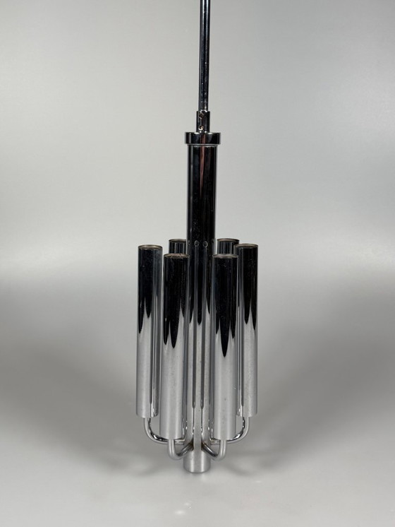 Image 1 of Kroonluchter uit de jaren 60/70 van Gaetano Sciolari voor Sciolari Chrome Design.
