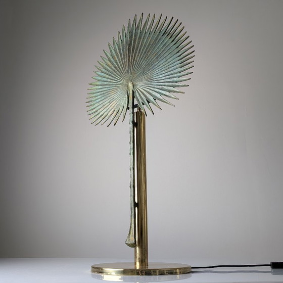 Monumental Valenti Fan Palm Bronze and Brass Table Lamp, 1970s (photo 13 of 20)