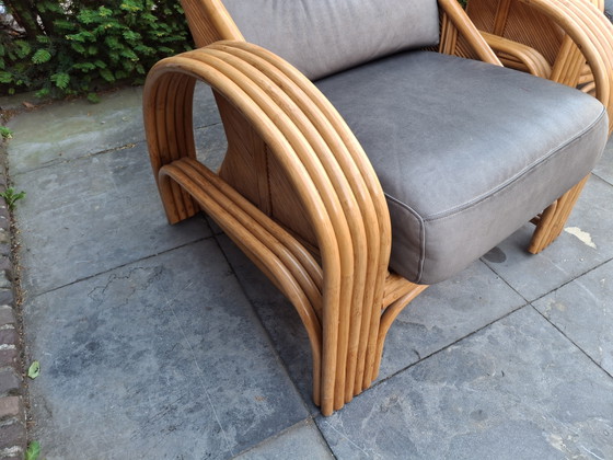 Image 1 of Bamboe rattan rotan set, fauteuils, tafel, Paul Frankl stijl