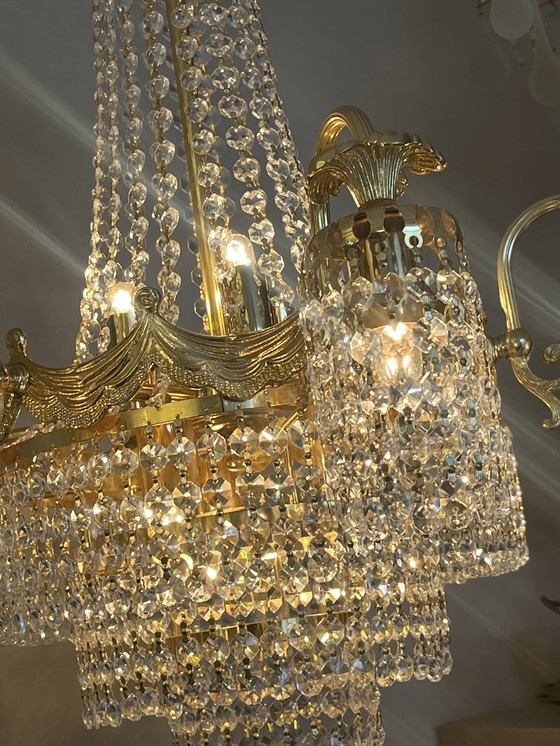 Image 1 of Grande lampadario in cristallo SWAROVSKI foglia oro