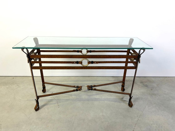 Hermes Style Console, 1970s – Glass, Leather (photo 4 of 10)